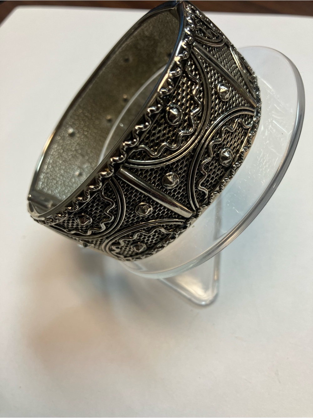 Ornate Silver-Tone Filigree Wide Cuff Bracelet - Women Accessories